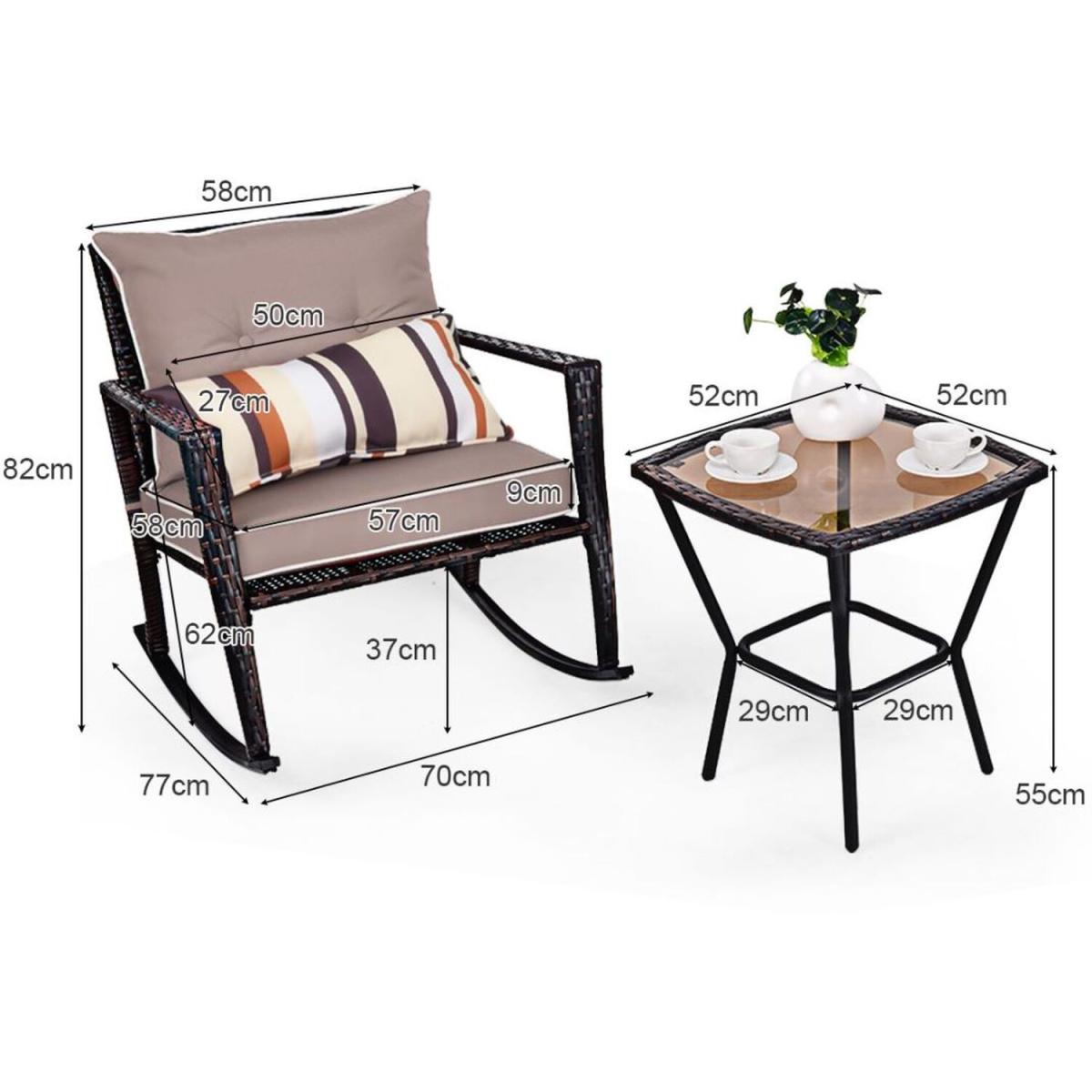 3 PCS Patio Rattan Wicker Rocking Bistro Set - Brown – image 7