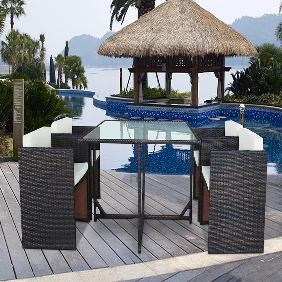 Surat 5PC Rattan Cube Dining Set - Brown