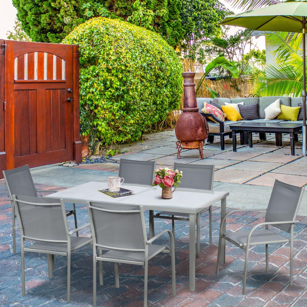 6 Seater Garden Dining Set, Outdoor Table and Stackable Chairs - Grey – image 2