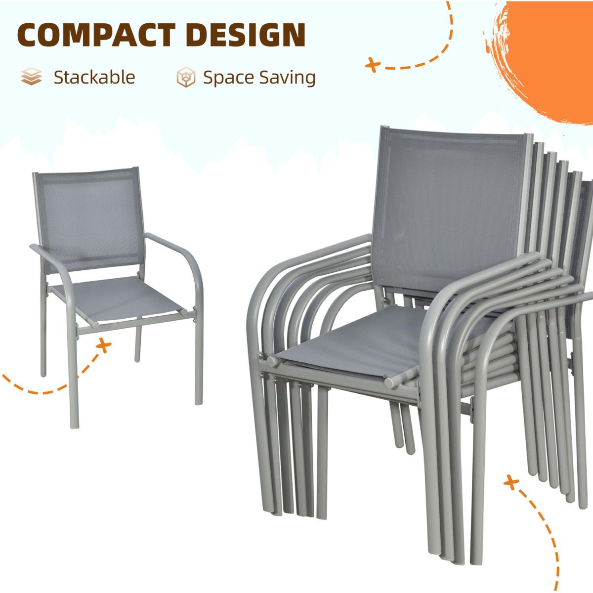 6 Seater Garden Dining Set, Outdoor Table and Stackable Chairs - Grey – image 4