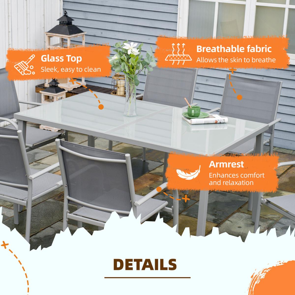 6 Seater Garden Dining Set, Outdoor Table and Stackable Chairs - Grey – image 5