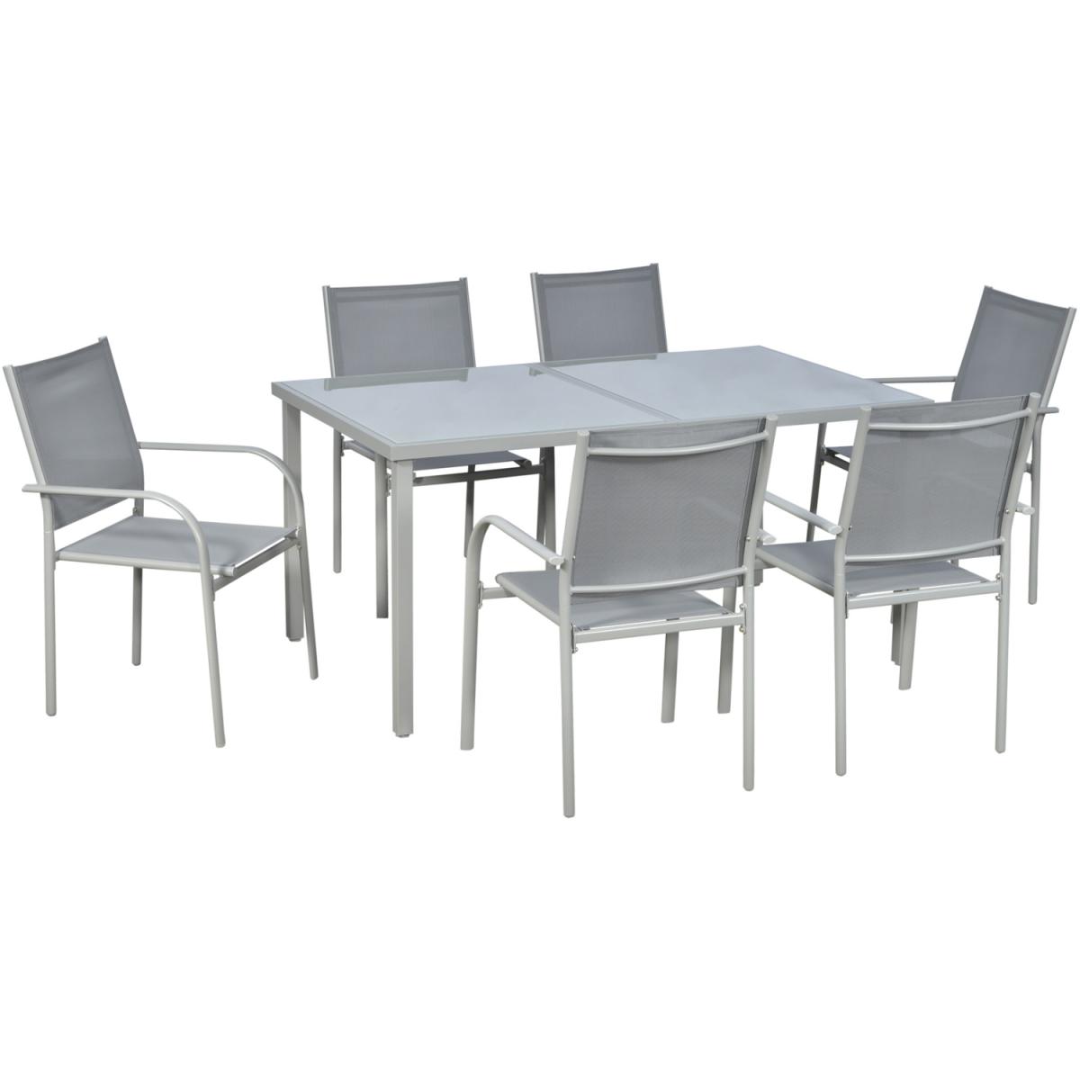 6 Seater Garden Dining Set, Outdoor Table and Stackable Chairs - Grey – image 6