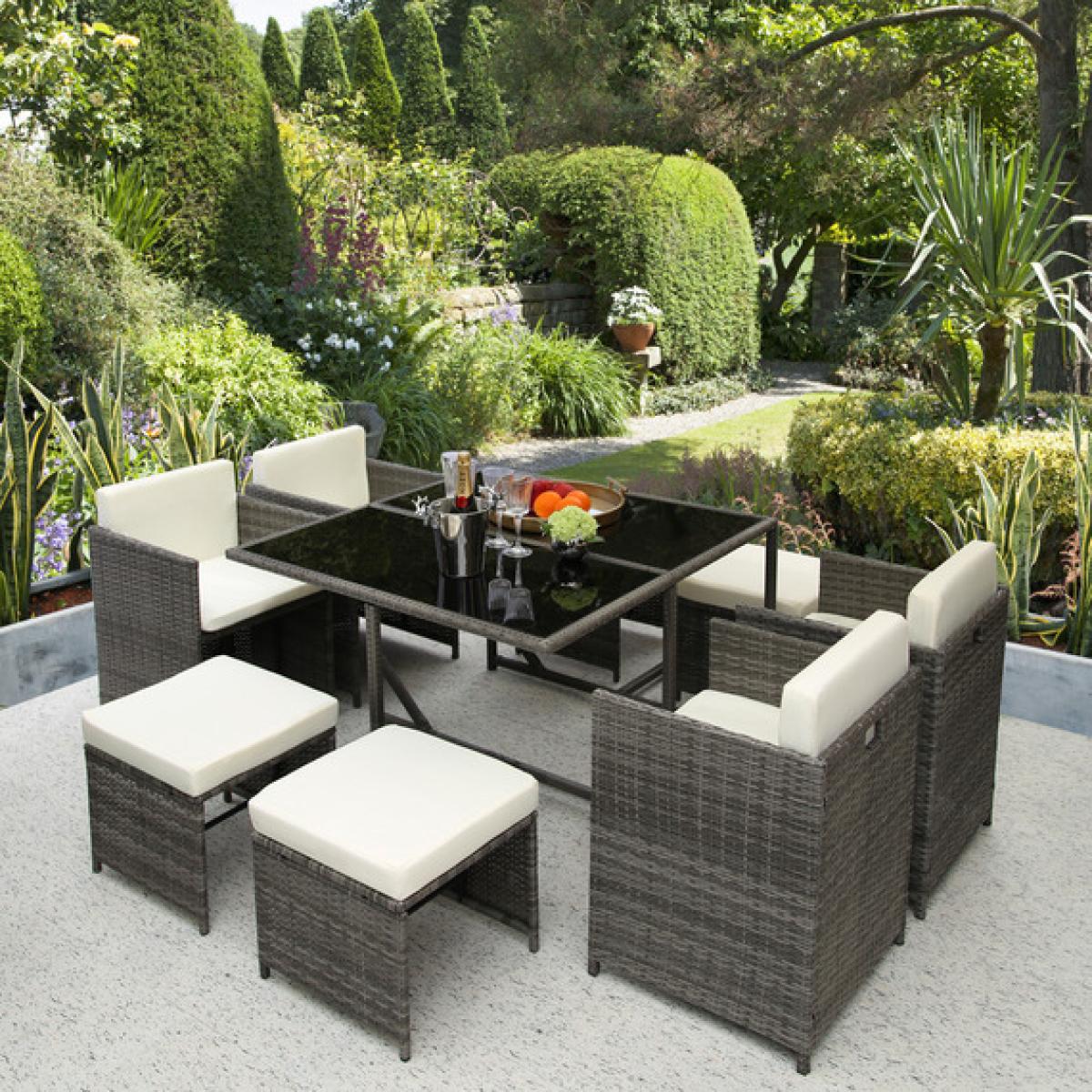 Ashburton 8-Seat Cube Rattan Dining Set - Grey – image 1
