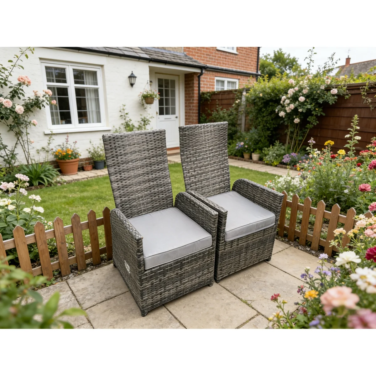 Outdoor Wicker Rattan Reclining Chair Table Dining Set 4 Seater Round Table – image 3
