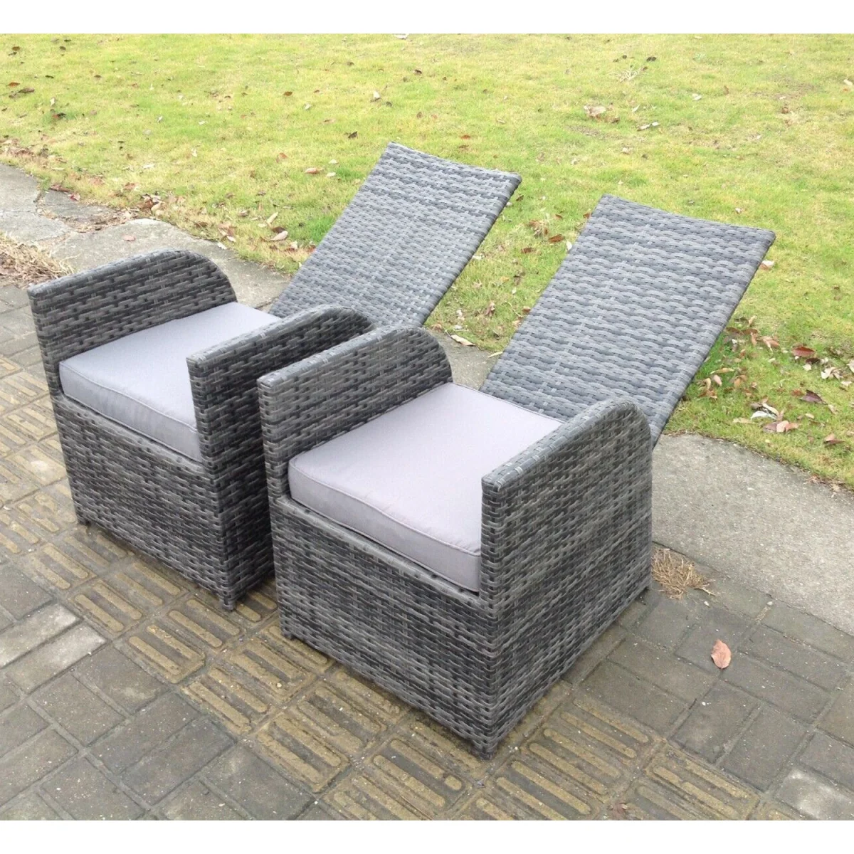 Outdoor Wicker Rattan Reclining Chair Table Dining Set 4 Seater Round Table – image 4