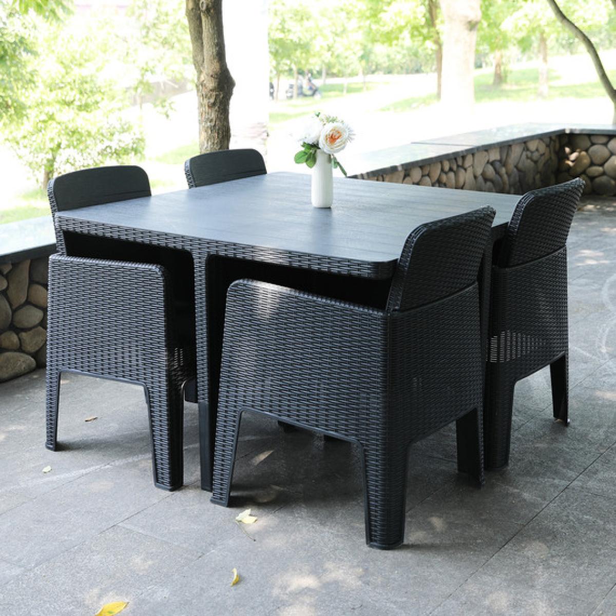 Outdoor PP Rattan Garden Dining Cube Set - Black