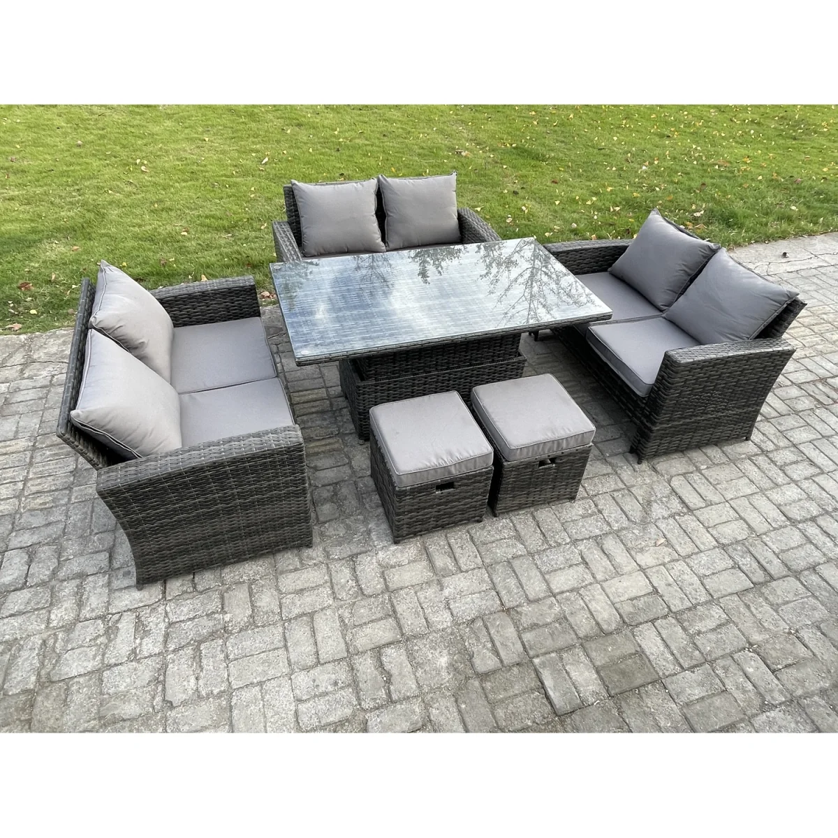 Fimous PE Rattan Garden Furniture Set with Height-Adjustable Rising Table 8-Seater Dark Grey Mixed - Dark Grey Mixed – image 4