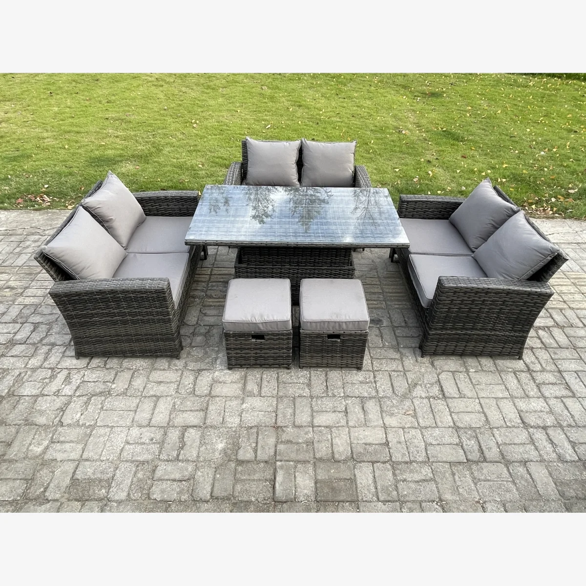 Fimous PE Rattan Garden Furniture Set with Height-Adjustable Rising Table 8-Seater Dark Grey Mixed - Dark Grey Mixed – image 1