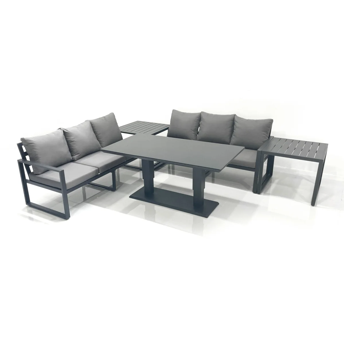 Fimous 6 Seater Aluminium Outdoor Garden Furniture Set with Adjustable Rising Table, Dark Grey. - Dark grey powder coated with dark grey fabric – image 5