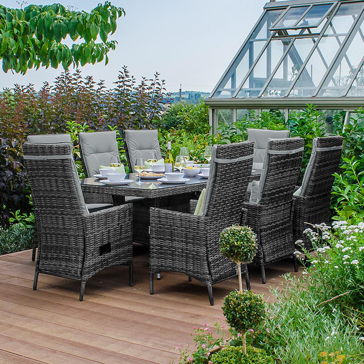 Ruxley 8 Seater Rattan Rectangular Dining Set-Brown - Grey – image 2