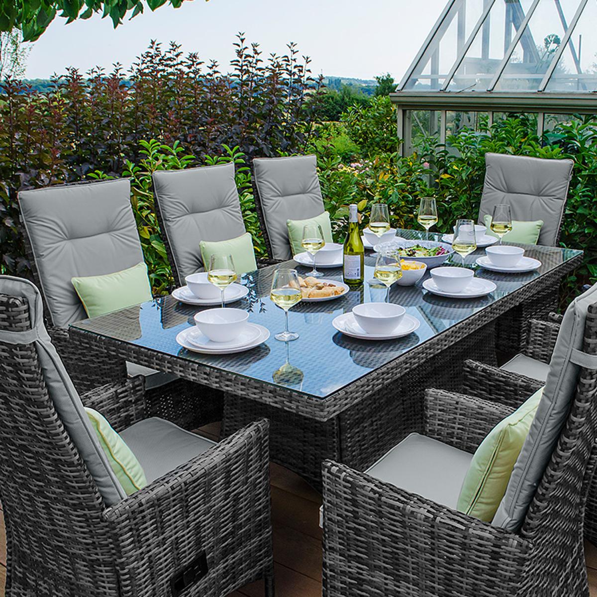 Ruxley 8 Seater Rattan Rectangular Dining Set-Brown - Grey – image 1