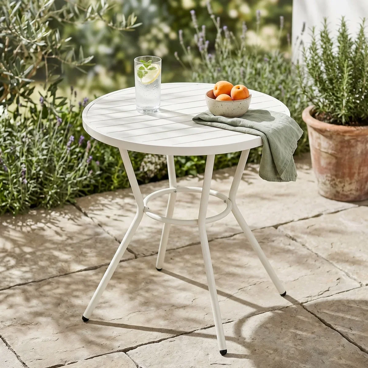 3 Piece Round Garden Bistro Set, Pair of Rope Back Armchairs, Plastic Table - White – image 6