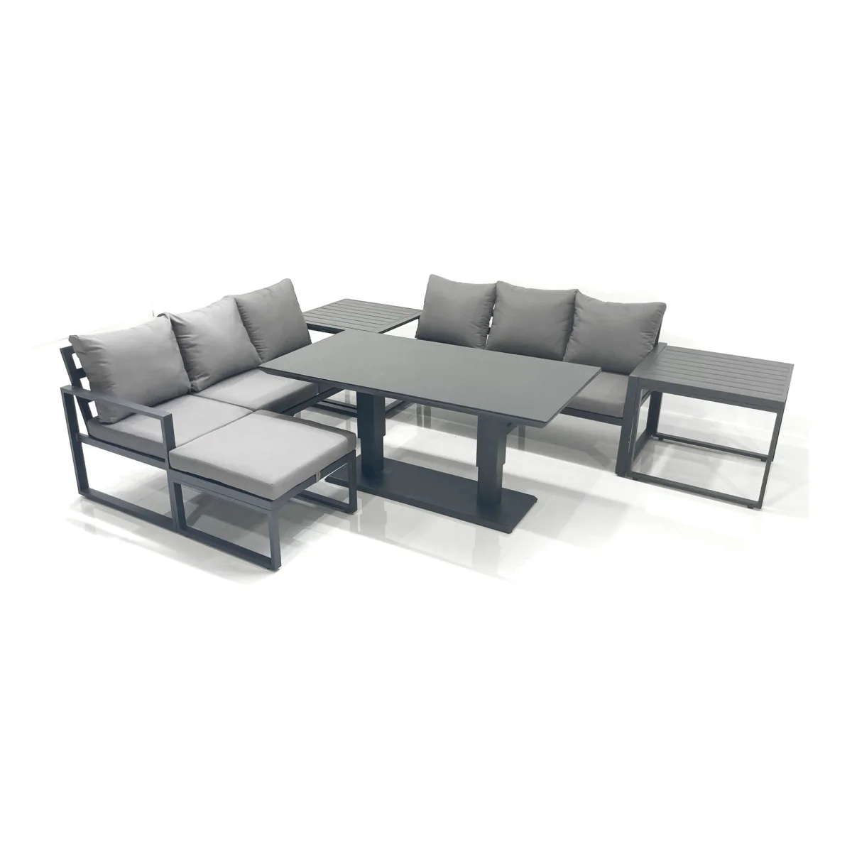 Fimous 7-Seater Aluminium Outdoor Garden Furniture Set with Adjustable Table Dark Grey - Dark Grey – image 1