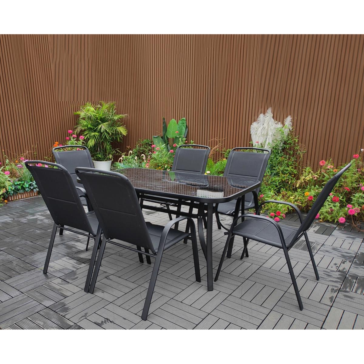 Palma Air Tex 7 Piece Dining Set - Black