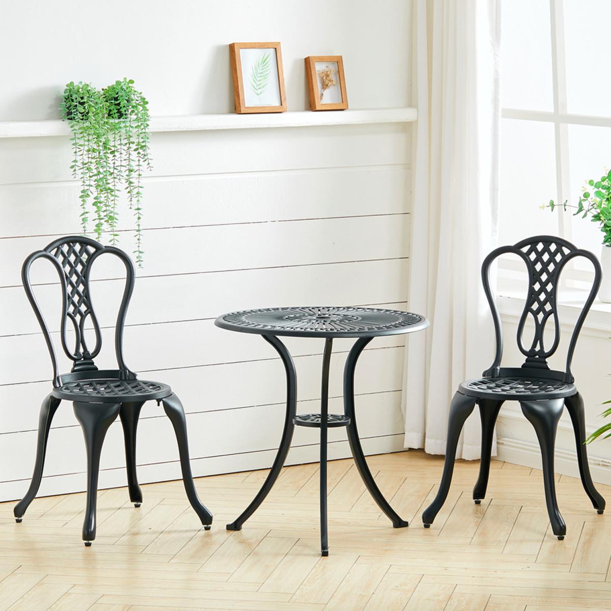 3 Piece Garden Bistro Cast Aluminum Dinning Chair Table Set - White – image 2