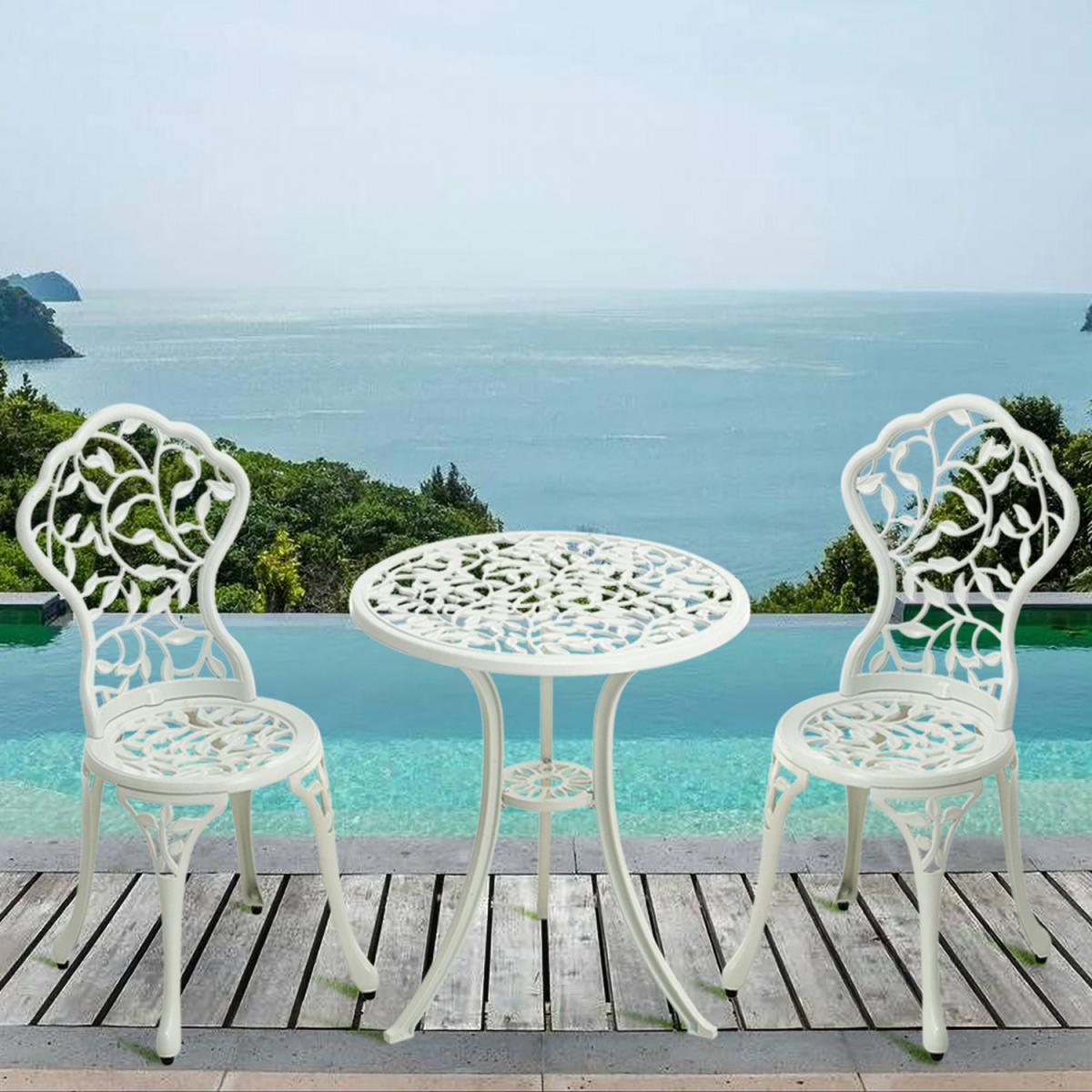 3 Piece Garden Bistro Cast Aluminum Dinning Chair Table Set - White – image 12