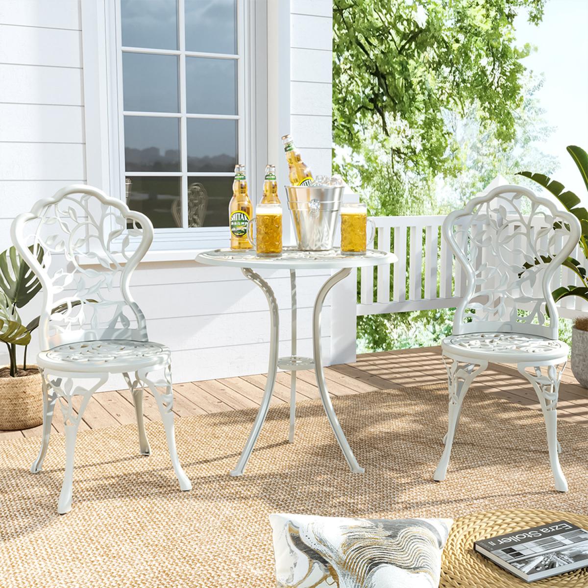 3 Piece Garden Bistro Cast Aluminum Dinning Chair Table Set - White – image 13