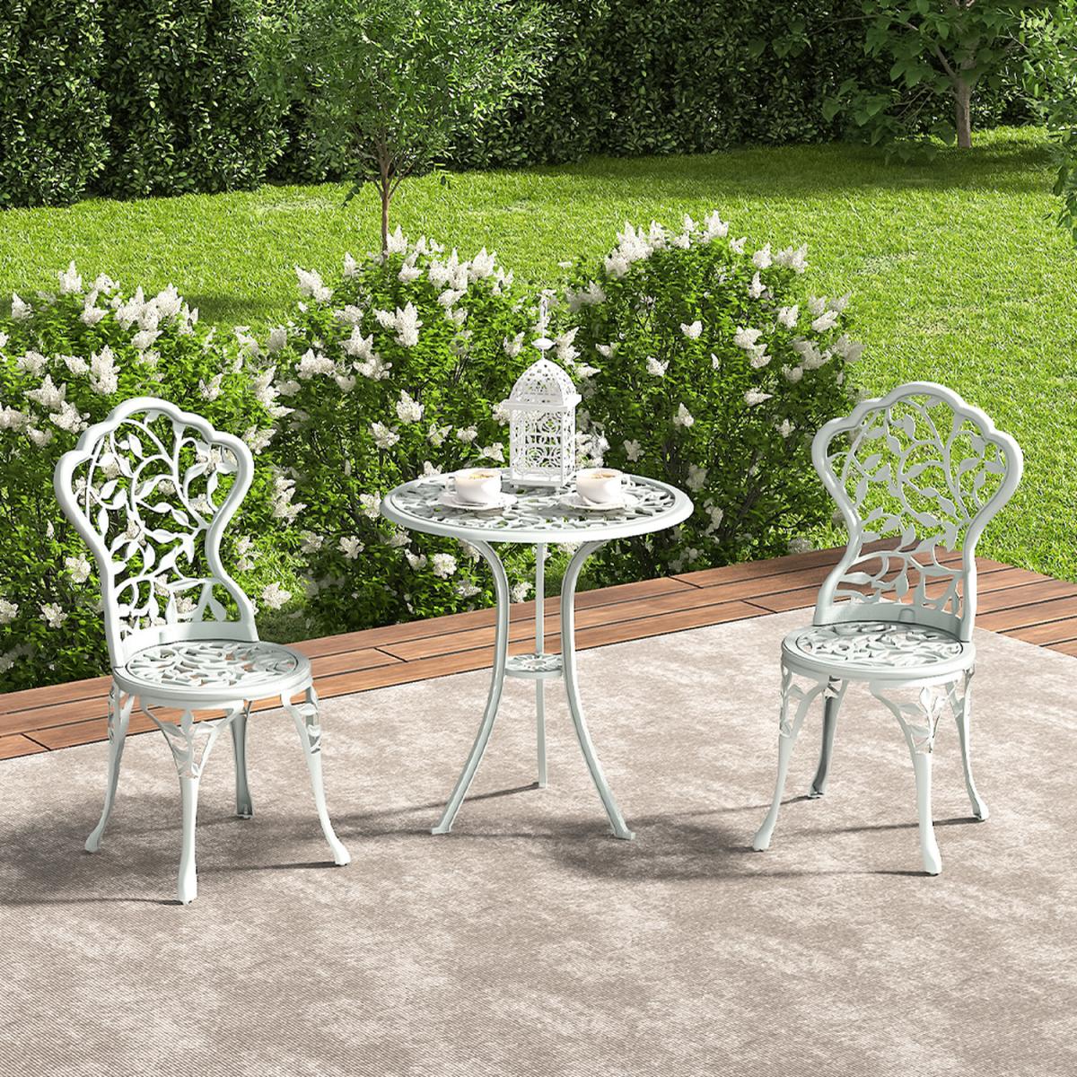 3 Piece Garden Bistro Cast Aluminum Dinning Chair Table Set - White – image 14