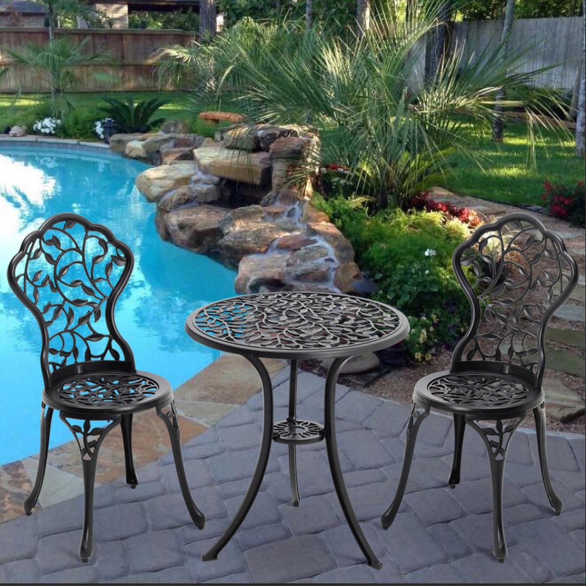 3 Piece Garden Bistro Cast Aluminum Dinning Chair Table Set - White – image 18