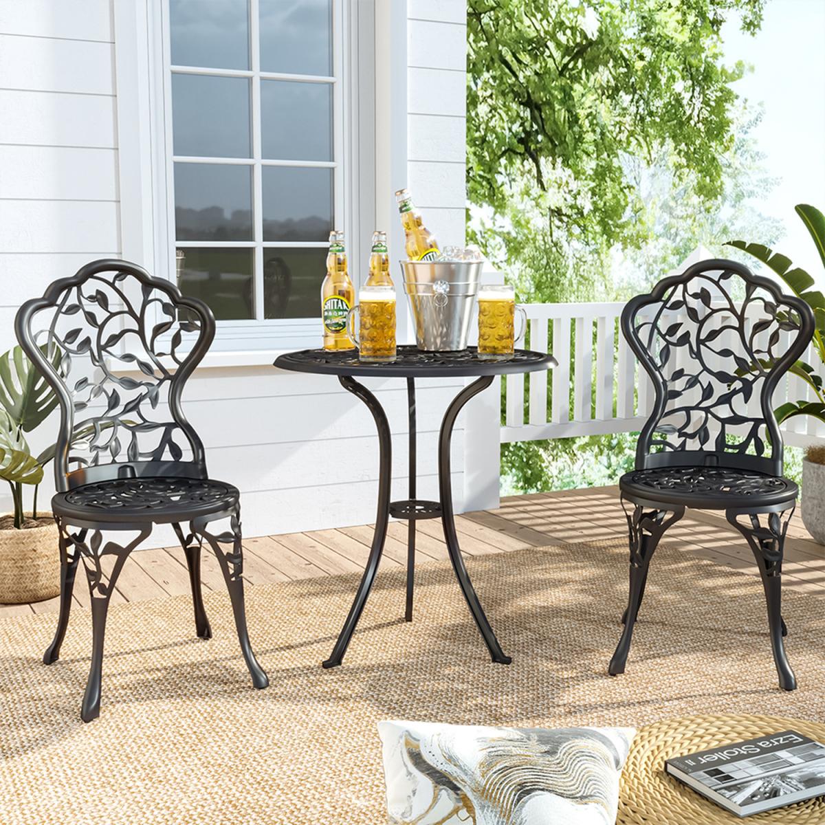 3 Piece Garden Bistro Cast Aluminum Dinning Chair Table Set - White – image 19