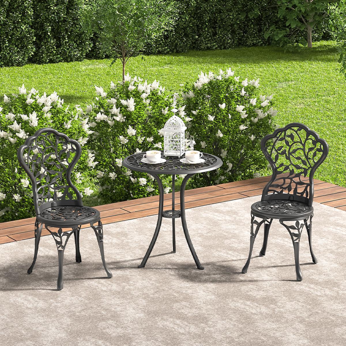 3 Piece Garden Bistro Cast Aluminum Dinning Chair Table Set - White – image 20