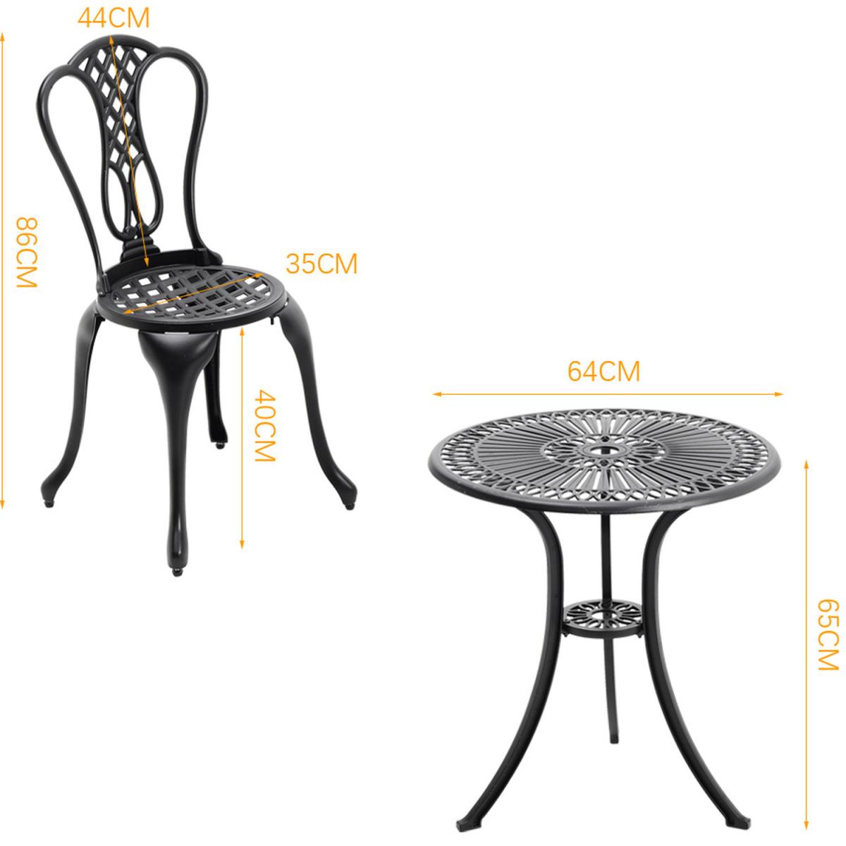 3 Piece Garden Bistro Cast Aluminum Dinning Chair Table Set - White – image 3
