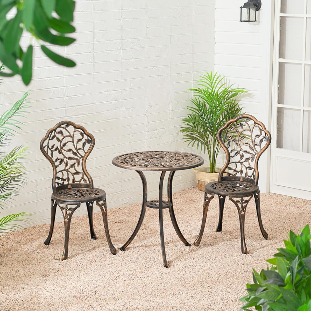 3 Piece Garden Bistro Cast Aluminum Dinning Chair Table Set - White – image 21