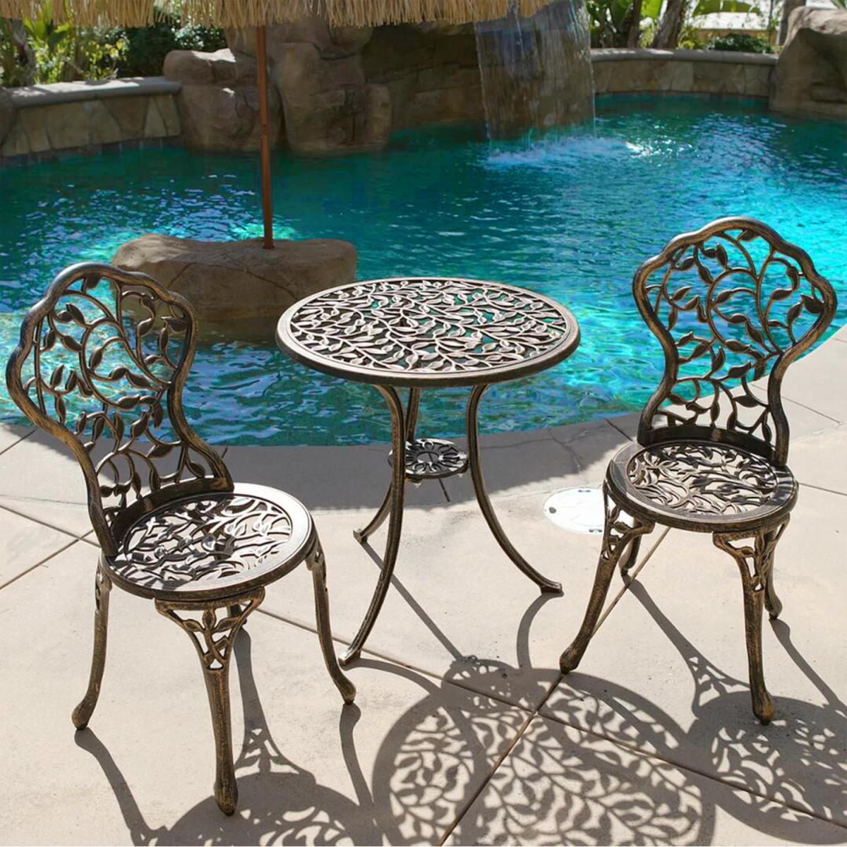 3 Piece Garden Bistro Cast Aluminum Dinning Chair Table Set - White – image 25