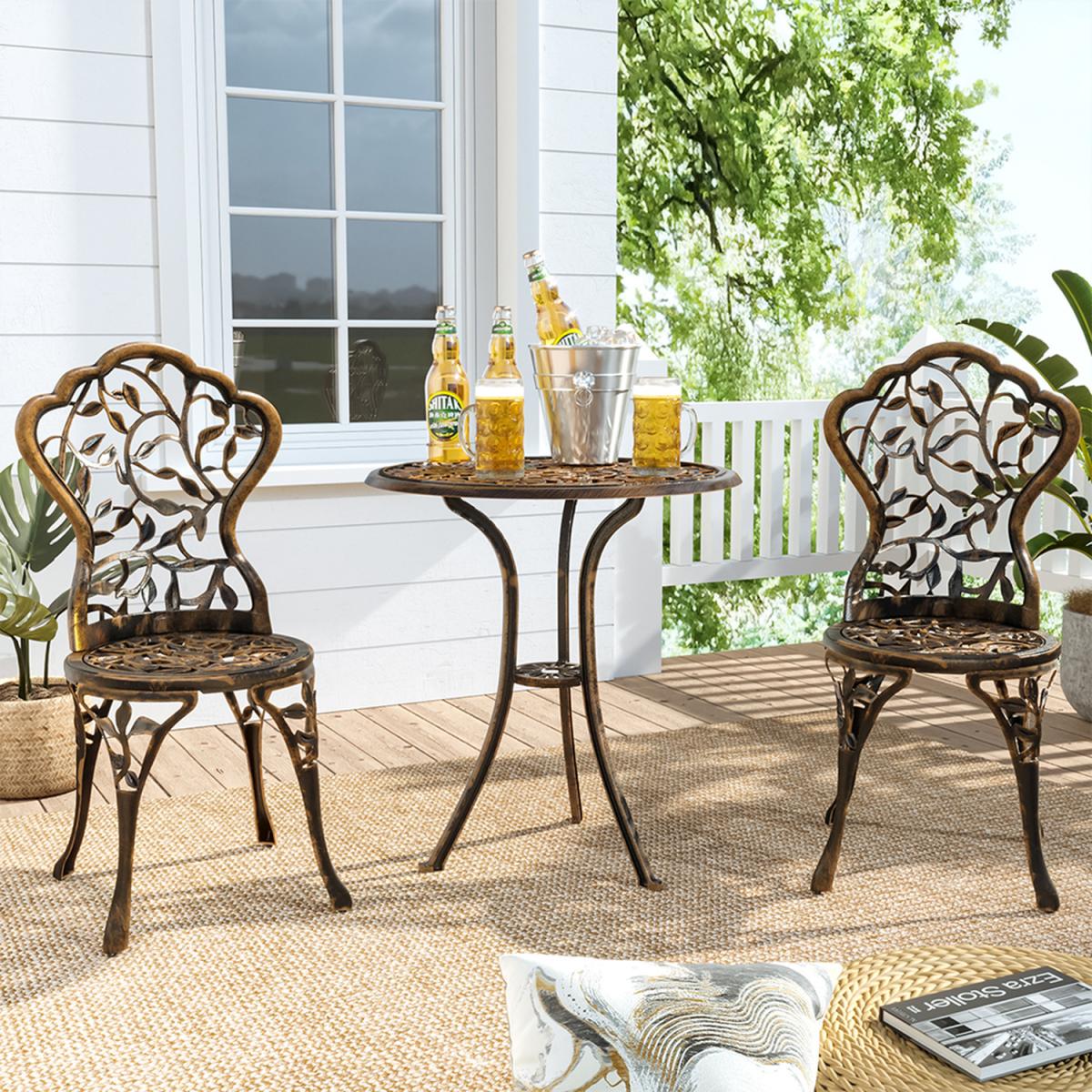 3 Piece Garden Bistro Cast Aluminum Dinning Chair Table Set - White – image 26