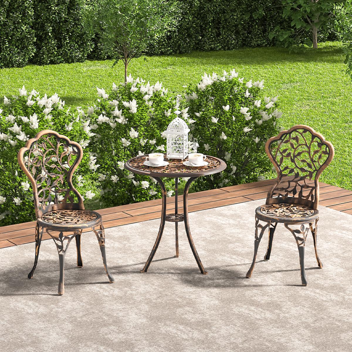 3 Piece Garden Bistro Cast Aluminum Dinning Chair Table Set - White – image 27
