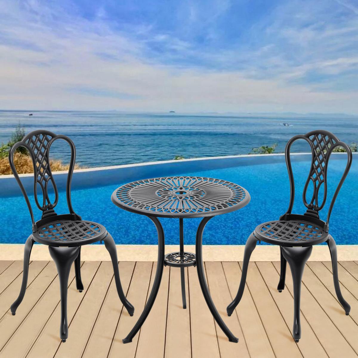 3 Piece Garden Bistro Cast Aluminum Dinning Chair Table Set - White – image 6