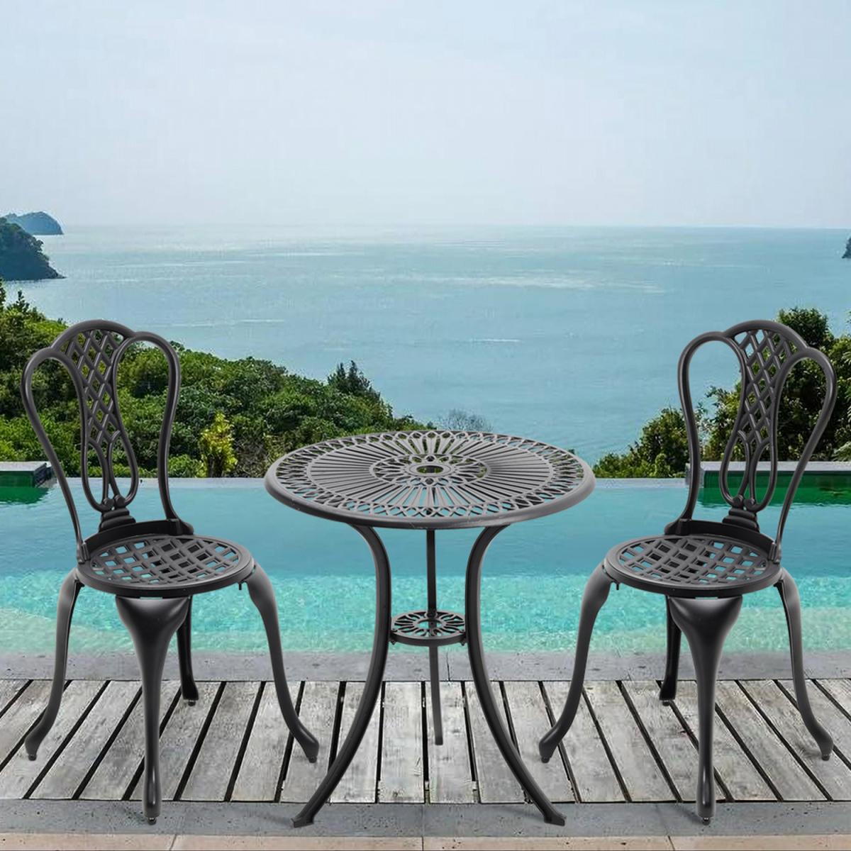3 Piece Garden Bistro Cast Aluminum Dinning Chair Table Set - White – image 7