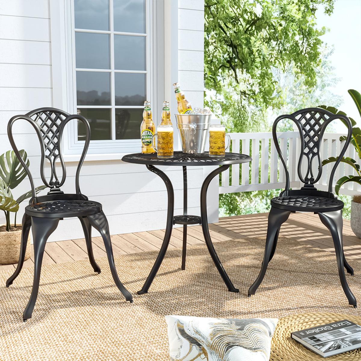 3 Piece Garden Bistro Cast Aluminum Dinning Chair Table Set - White – image 8