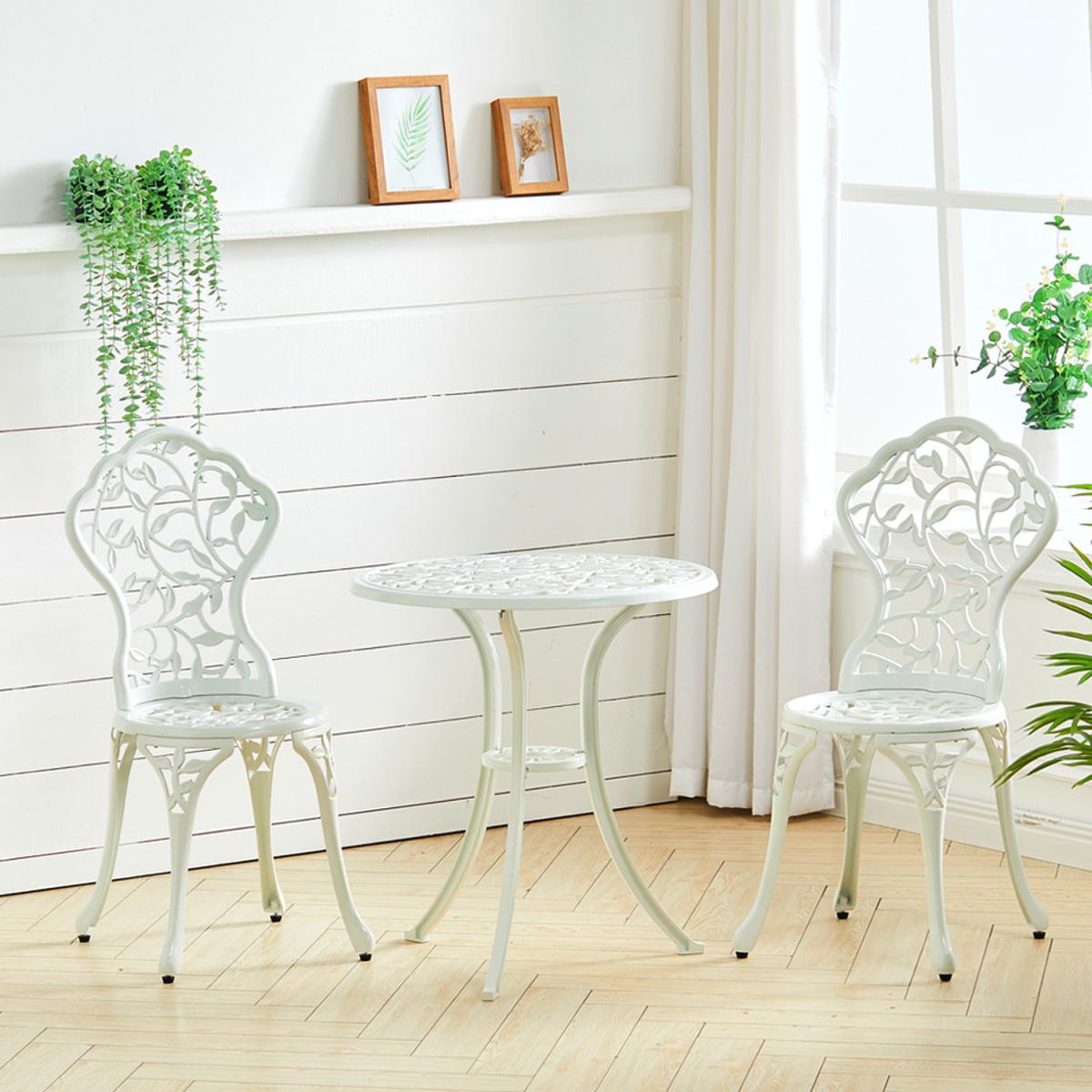 3 Piece Garden Bistro Cast Aluminum Dinning Chair Table Set - White – image 9