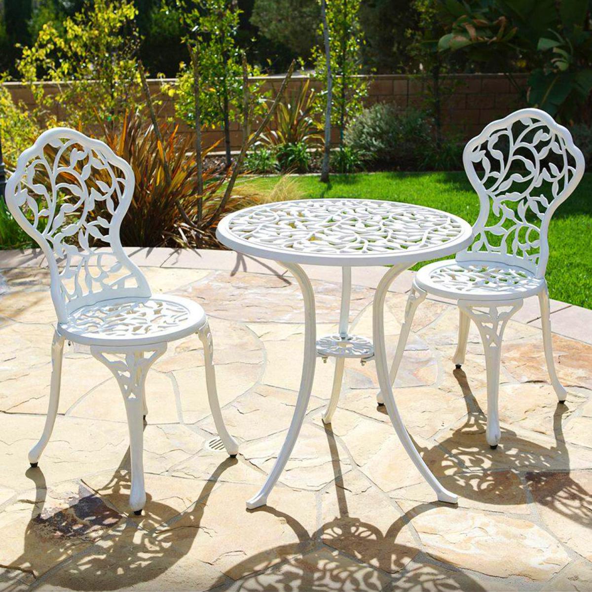 3 Piece Garden Bistro Cast Aluminum Dinning Chair Table Set - White – image 1