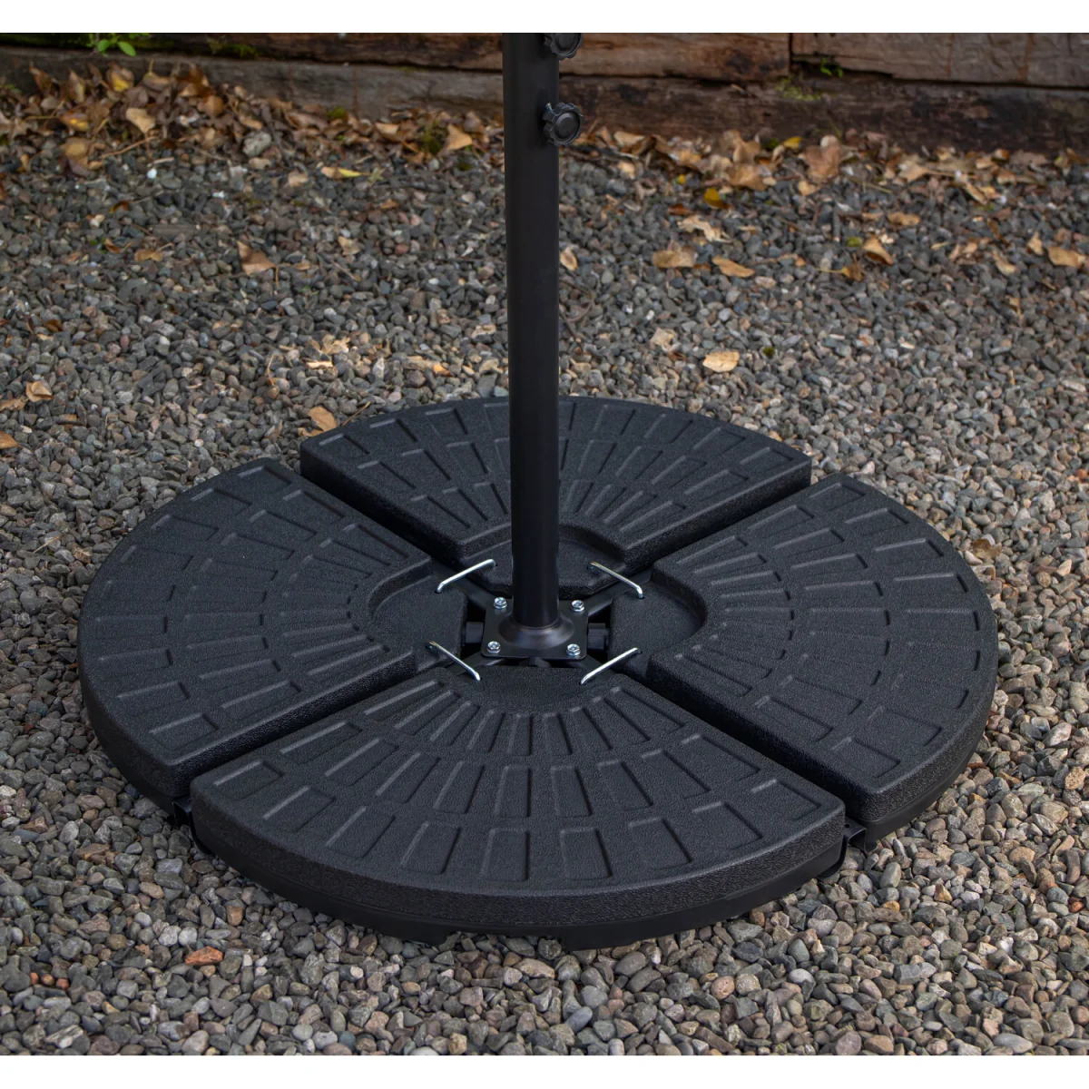 Outdoor 4 Person Round Glass Top Garden Dining Table Chairs With Blue Banana Parasol and Base Set - Black – image 4