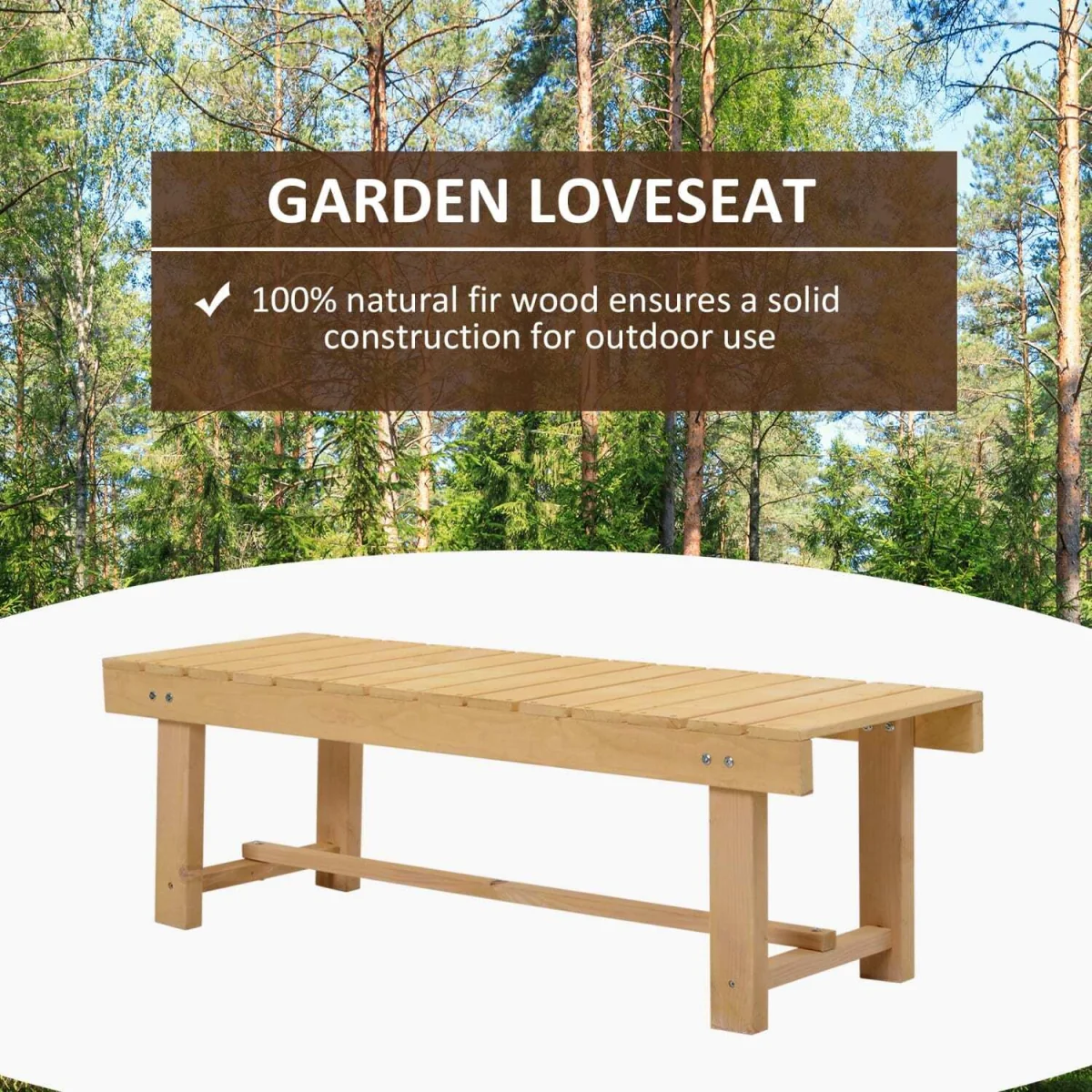 Liveba 110cm Fir Wood Backless 2-Seater Garden Bench Set of 5 with Slatted Seats – image 2
