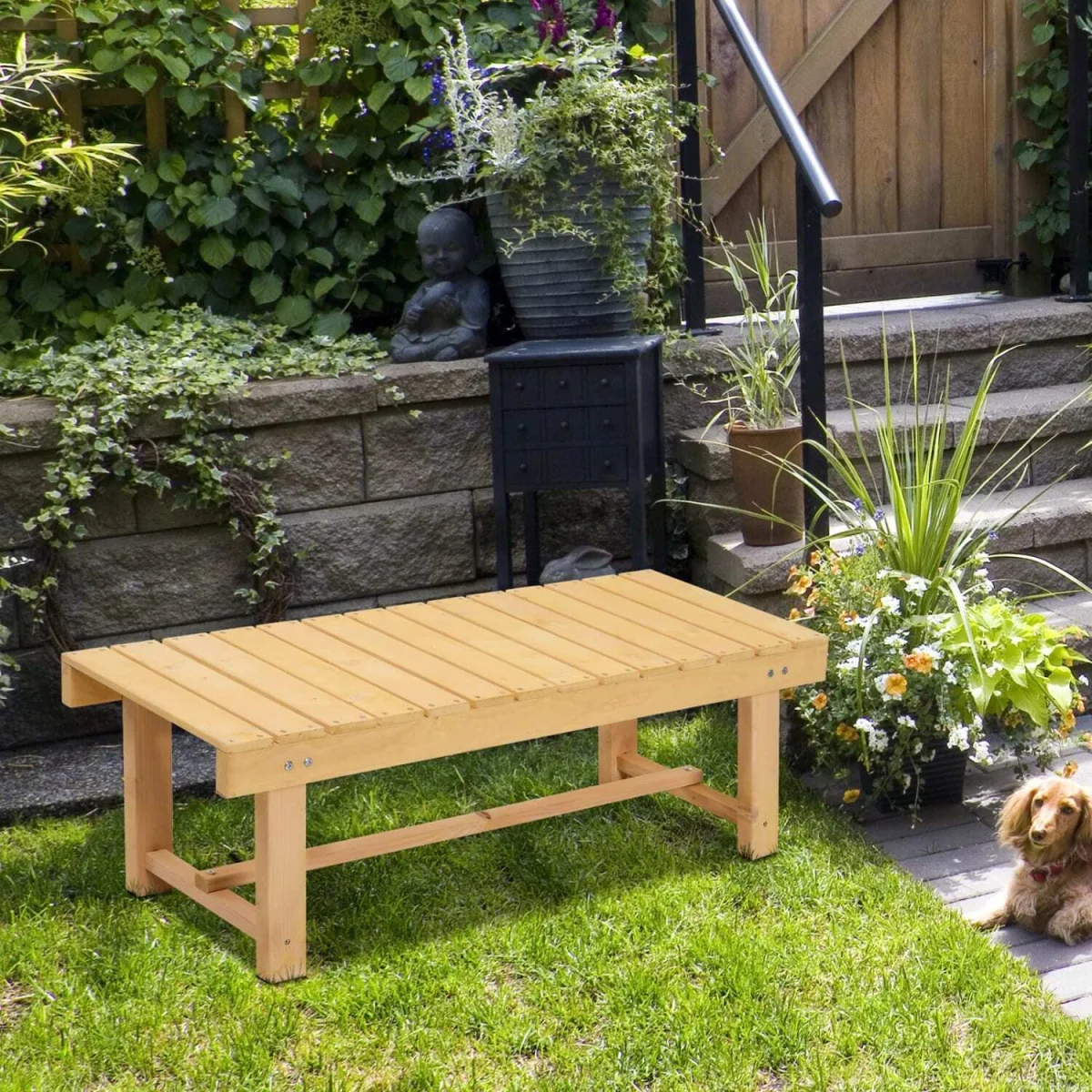 Liveba 110cm Fir Wood Backless 2-Seater Garden Bench Set of 5 with Slatted Seats – image 4