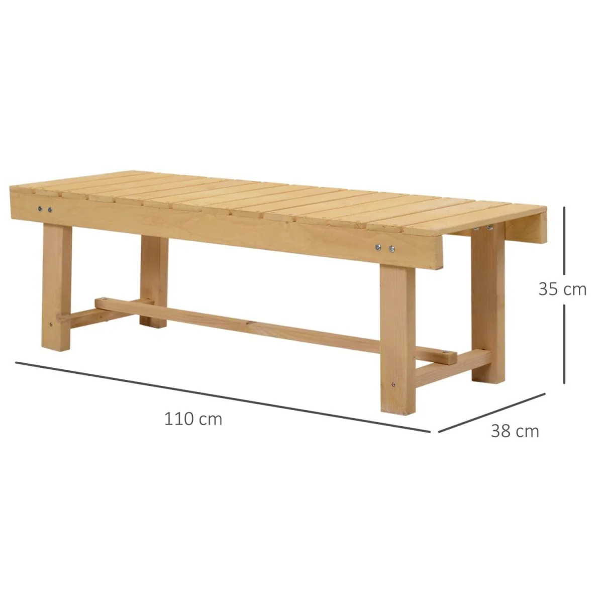 Liveba 110cm Fir Wood Backless 2-Seater Garden Bench Set of 5 with Slatted Seats – image 5