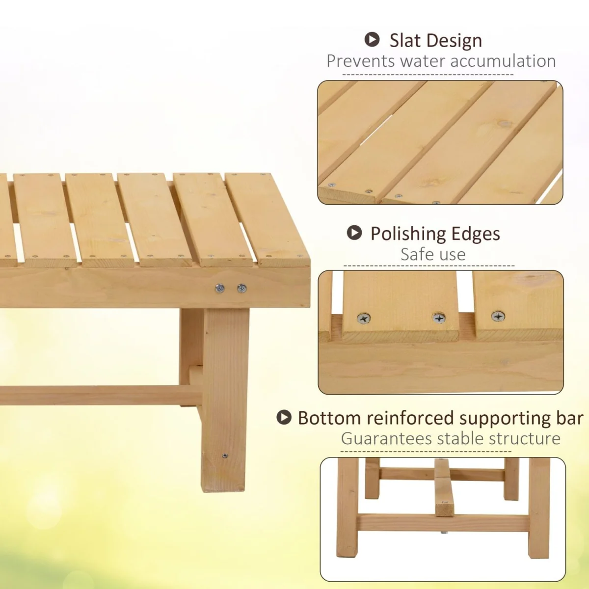 Liveba 110cm Fir Wood Backless 2-Seater Garden Bench Set of 5 with Slatted Seats – image 7