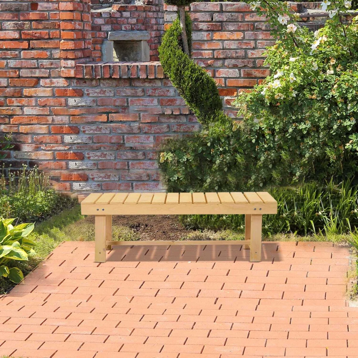 Liveba 110cm Fir Wood Backless 2-Seater Garden Bench Set of 5 with Slatted Seats – image 8