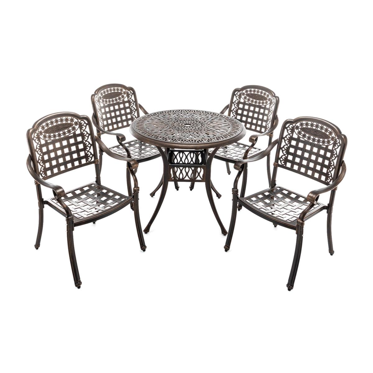 Birchtree Garden Patio Cast Aluminum Table and 4 Chairs Set - Bronze