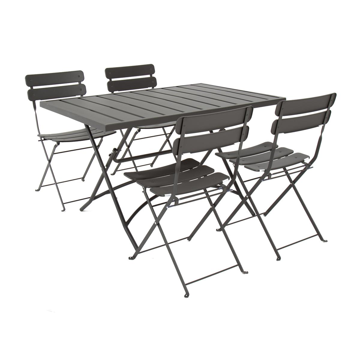 Metal Powder Coated Rectangular 4 Seater Dining Set - Dark Grey - Grey