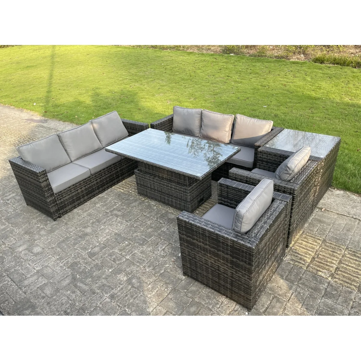 8 Seater¿Outdoor Rattan Garden Furniture Dark Grey Mixed - Dark Grey Mixed – image 4