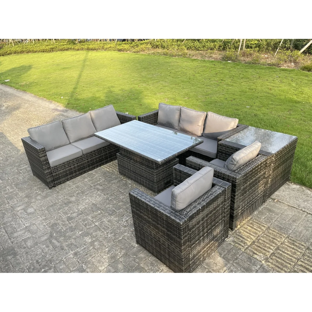 8 Seater¿Outdoor Rattan Garden Furniture Dark Grey Mixed - Dark Grey Mixed – image 5