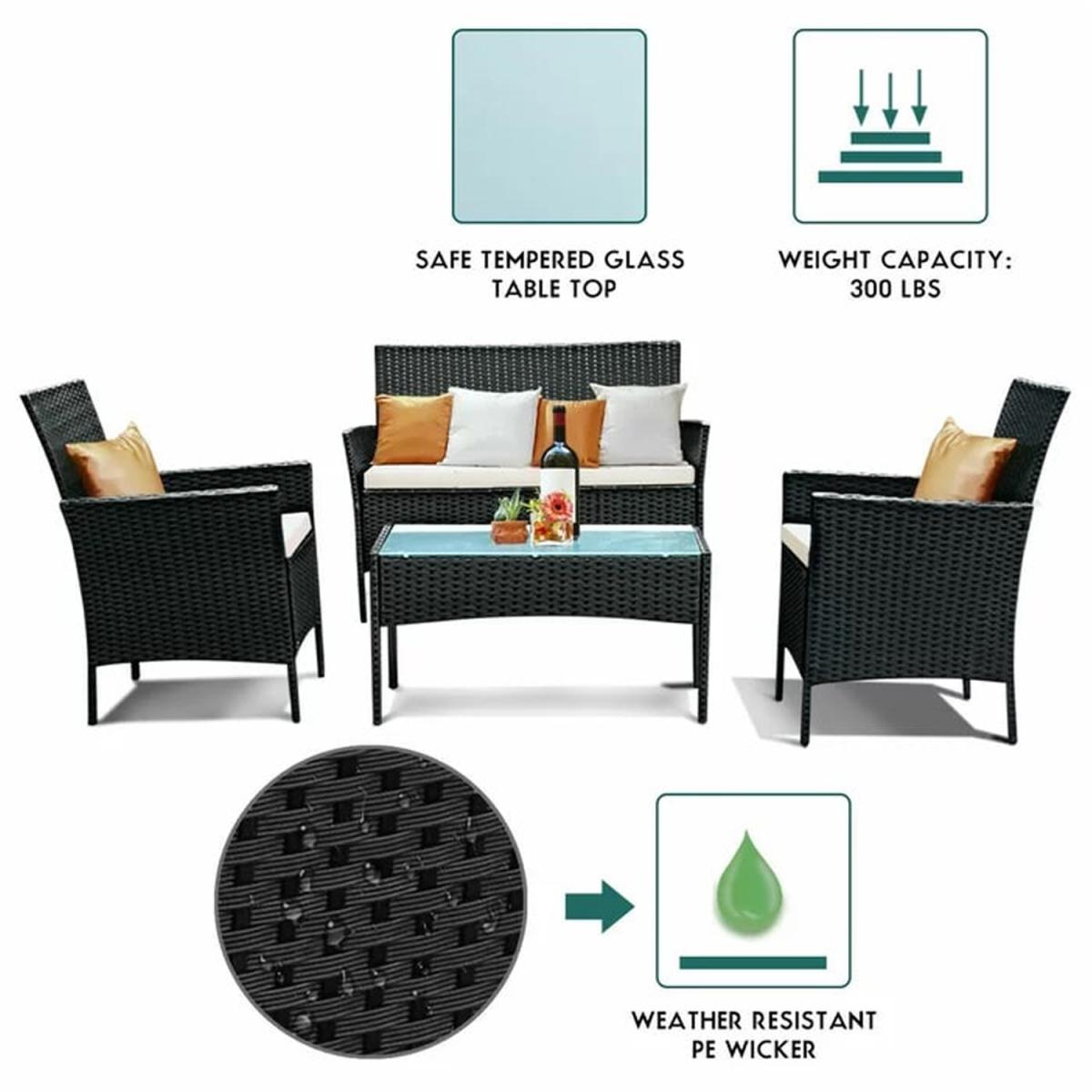 4pc Rattan Sofa Garden Furniture Set - Black – image 4
