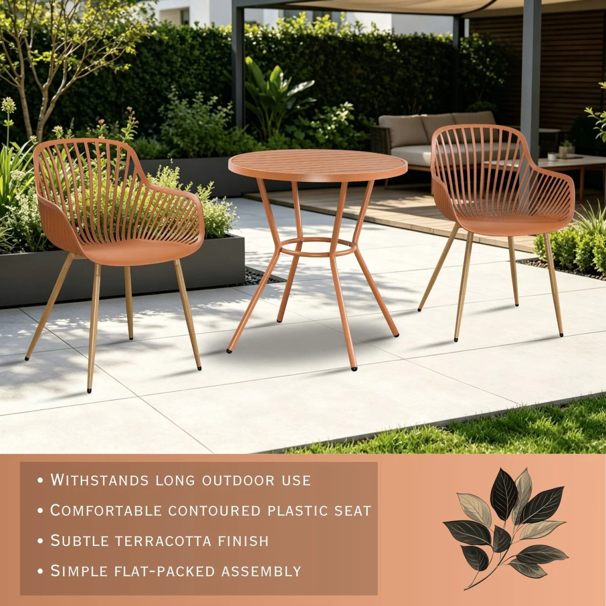 3 Piece Round Garden Bistro Set Includes Pair of Sunray Armchairs and Table - Terracotta – image 4