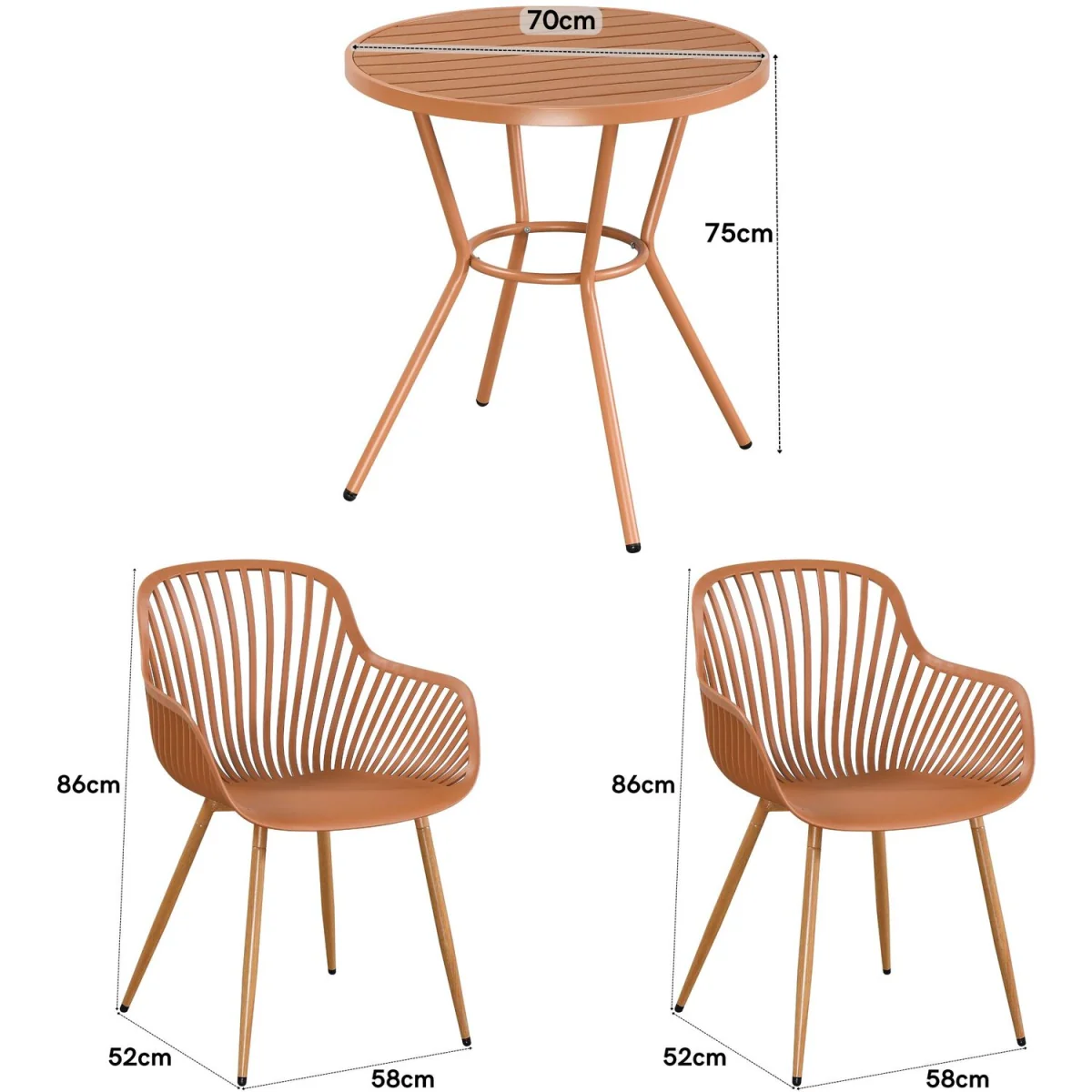 3 Piece Round Garden Bistro Set Includes Pair of Sunray Armchairs and Table - Terracotta – image 5