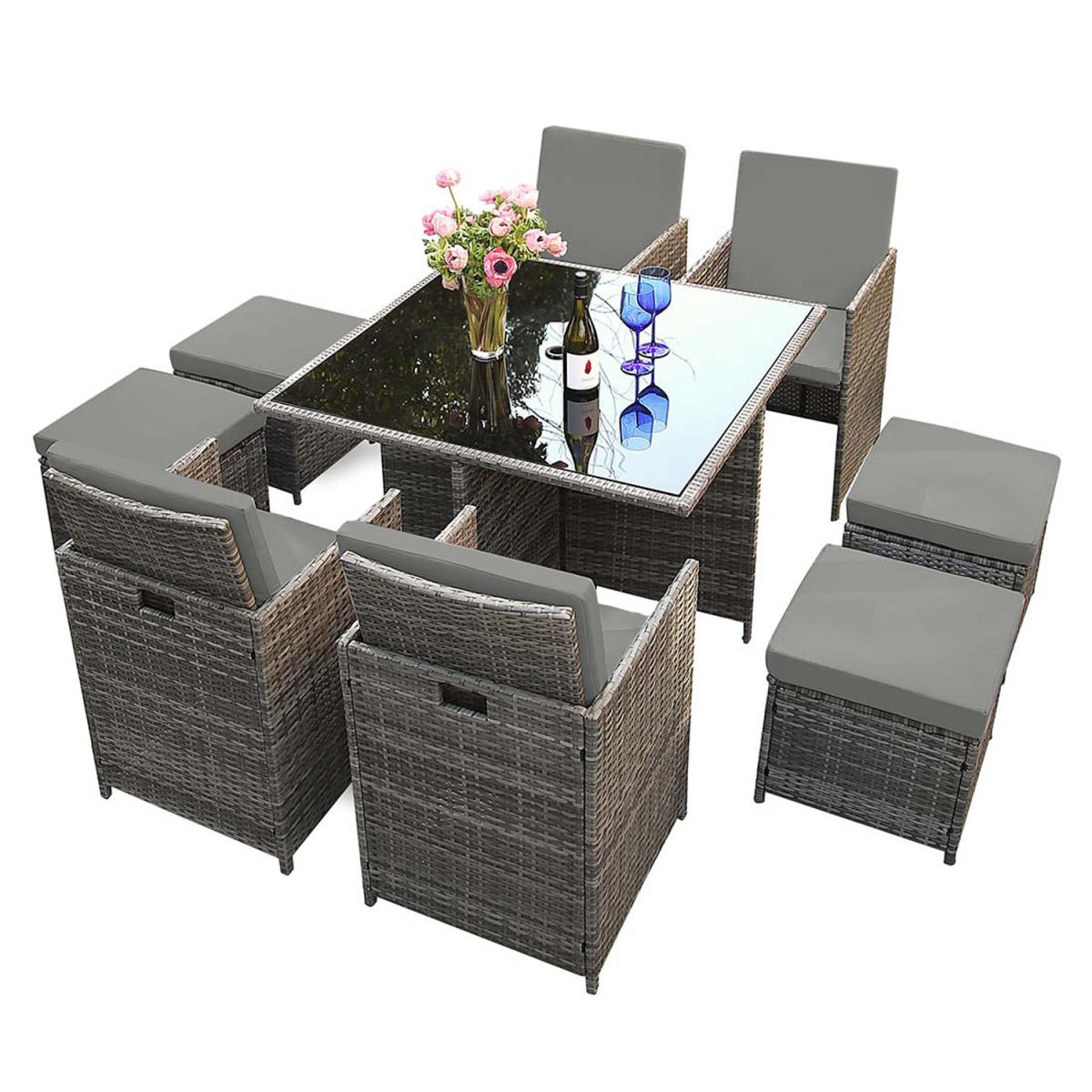 Santorini 8 Seater Premium Cube Rattan Outdoor Patio Garden Furniture Dining Set - Grey – image 5