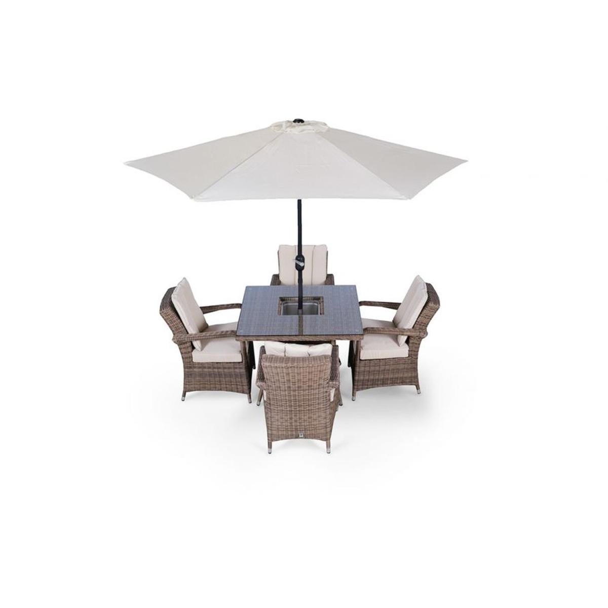 Arizona Signature Weave Square 4 Seat Rattan Dining Set with Drinks Cooler - Brown – image 8